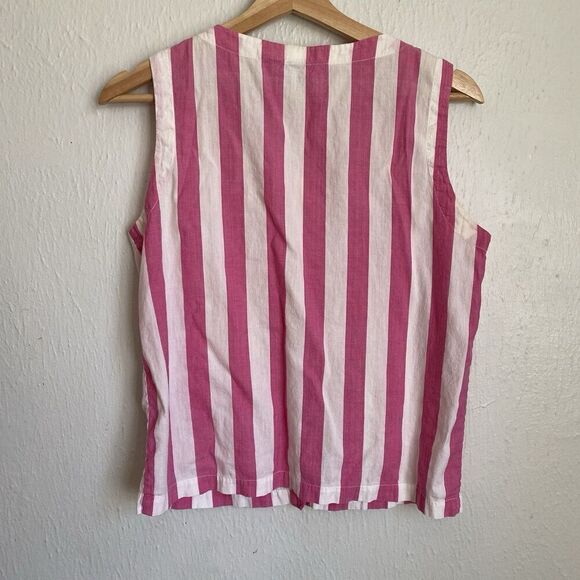 Vintage Pink White Wide Stripe Cotton Button Vest Women’s 10 Summer Kidcore - Picture 8 of 8